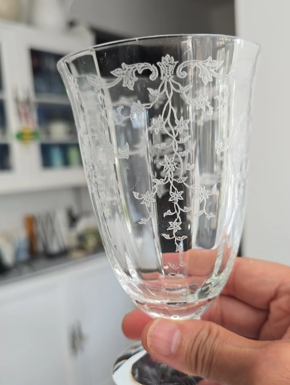 Vintage Fostoria Navarre Set Of 4 Etched Footed Glass Goblets